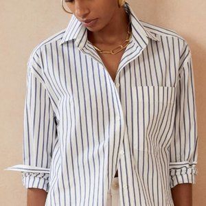 Banana Republic Riley Dark Grey and White Striped Tailored Fitted Shirt